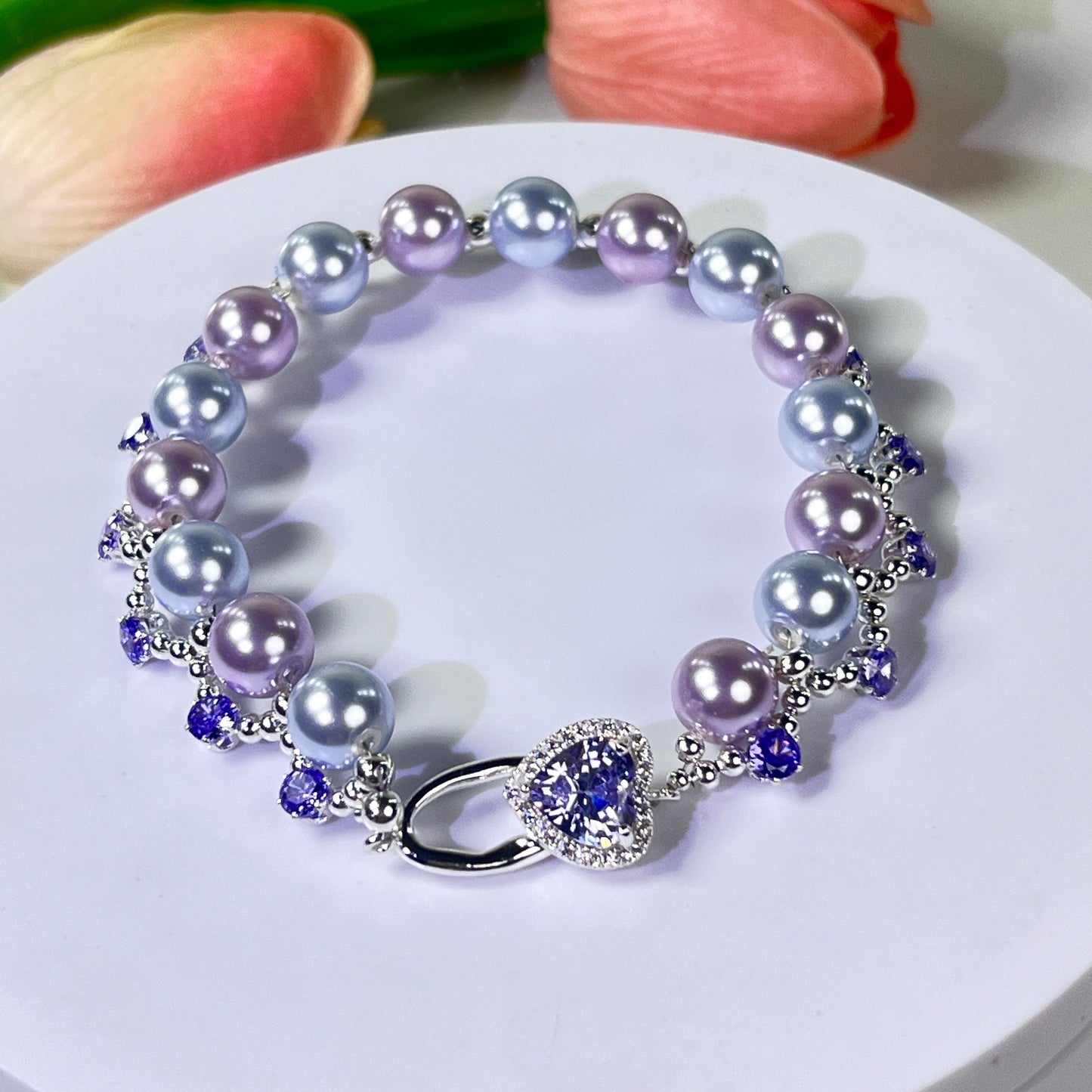 Pulsera de aguamarina y perla hecha a mano