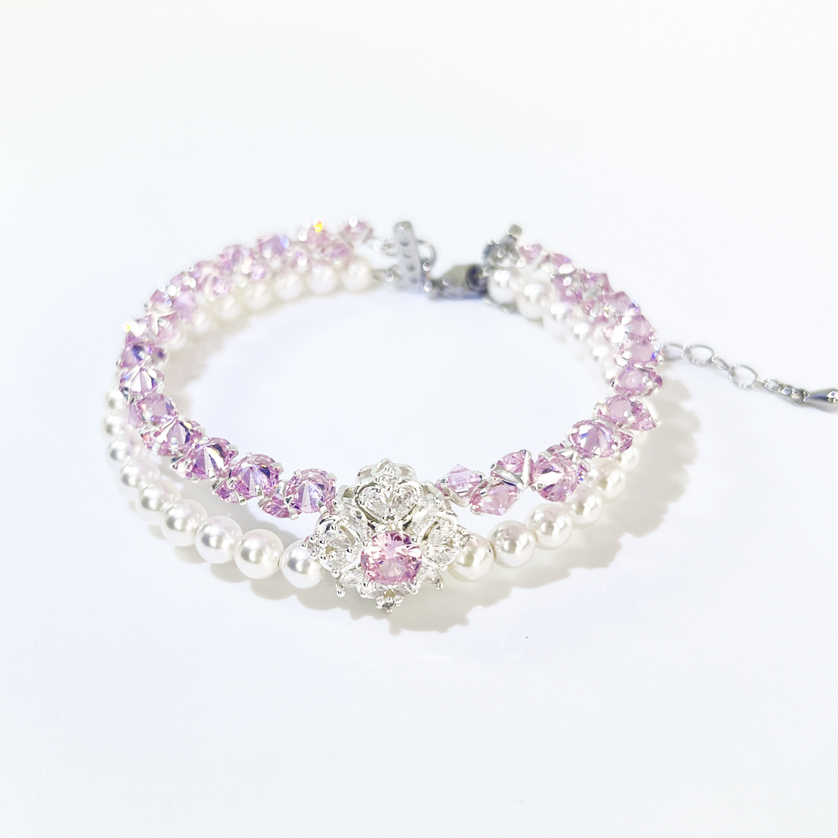 Pulsera de aguamarina y perla hecha a mano