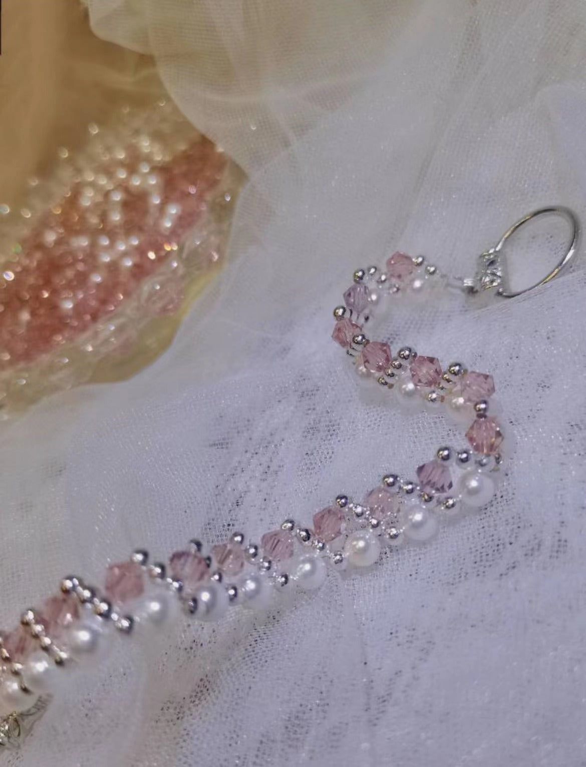 Pulsera de perlas rosas hecha a mano en plata de ley, regalo de elegancia y encanto