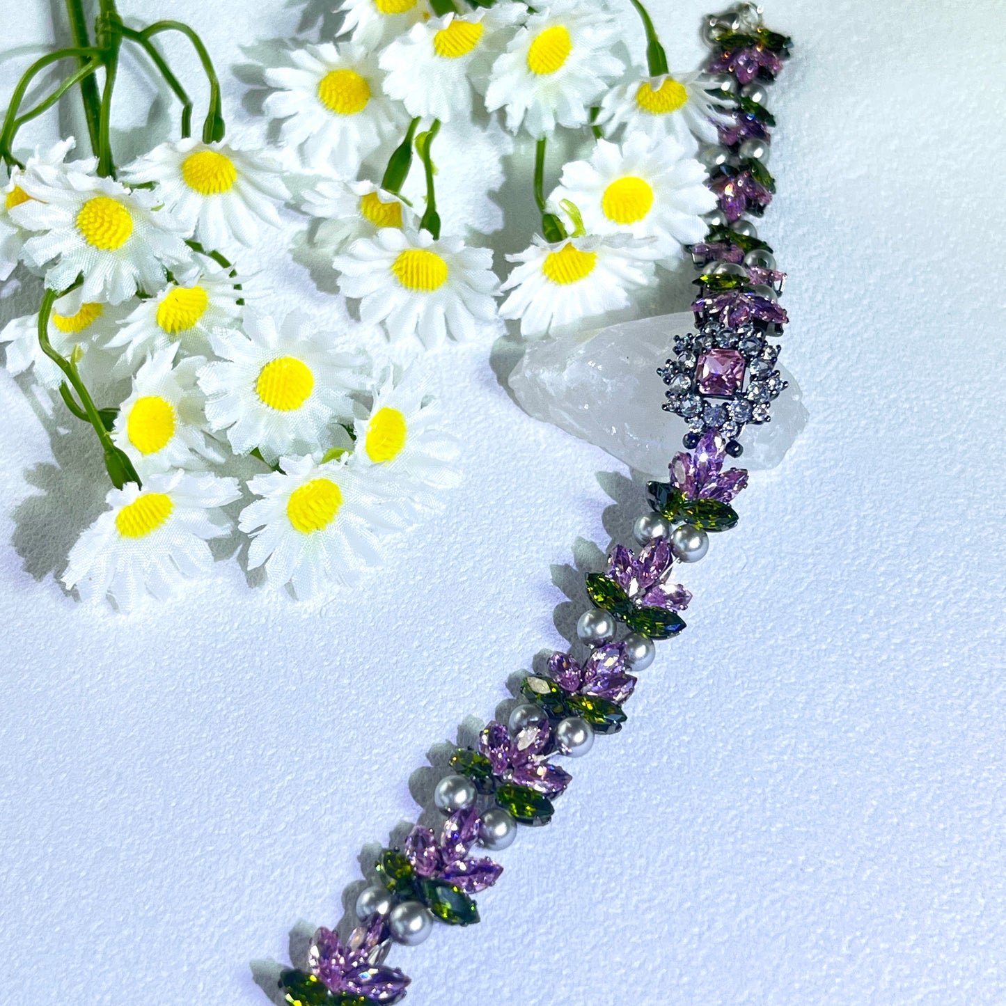 Pulsera de aguamarina y perla hecha a mano