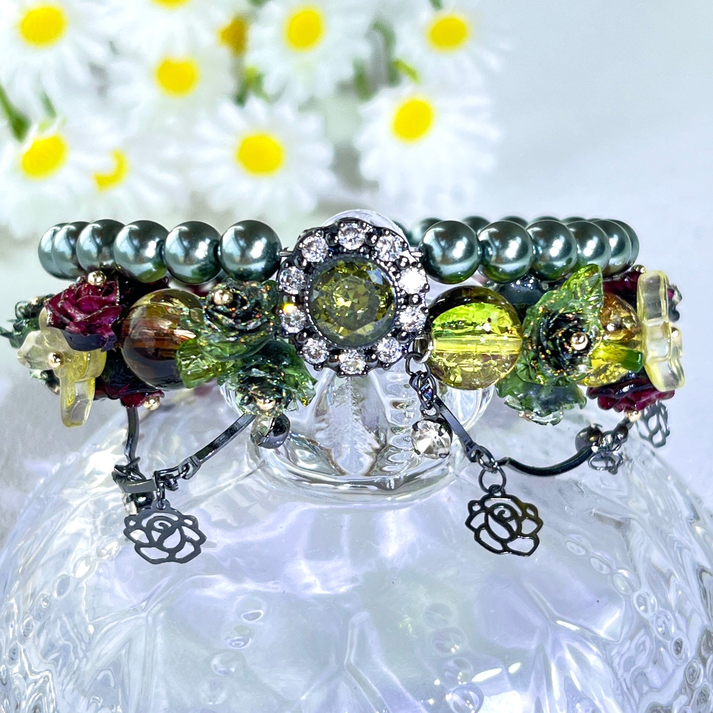 Pulsera de aguamarina y perla hecha a mano