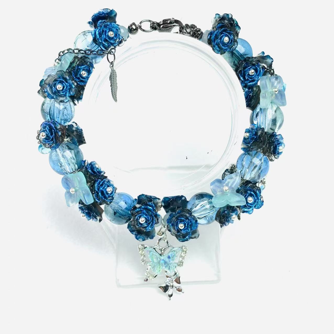 Pulsera de aguamarina y perla hecha a mano