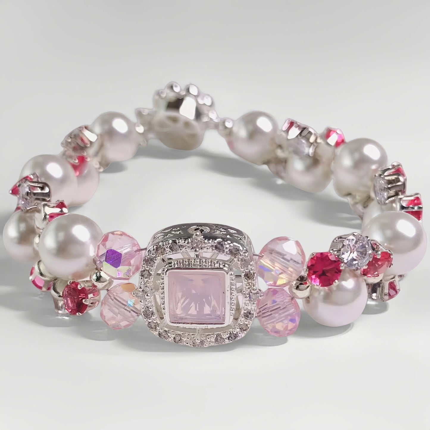 Pulsera de aguamarina y perla hecha a mano