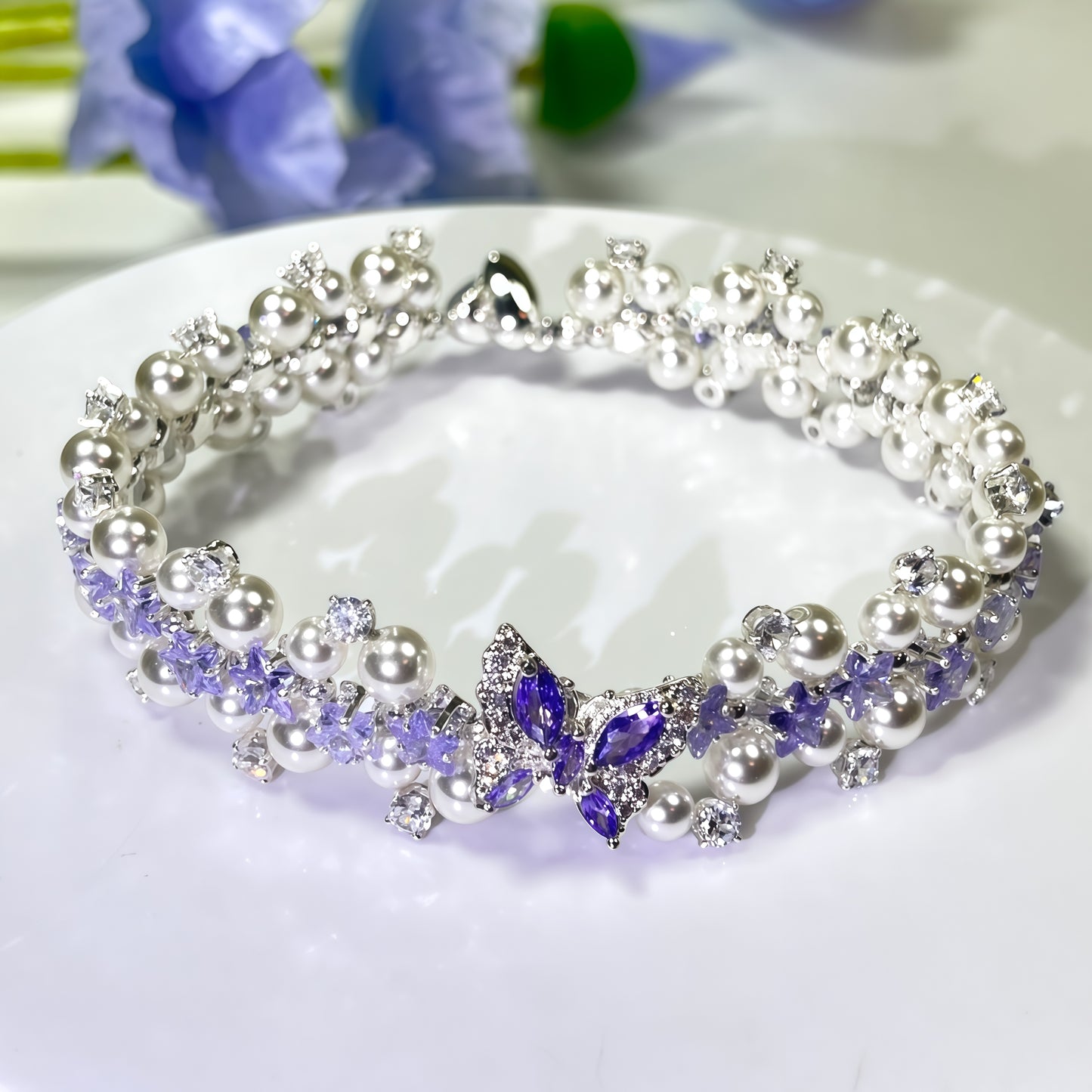 Pulsera de aguamarina y perla hecha a mano