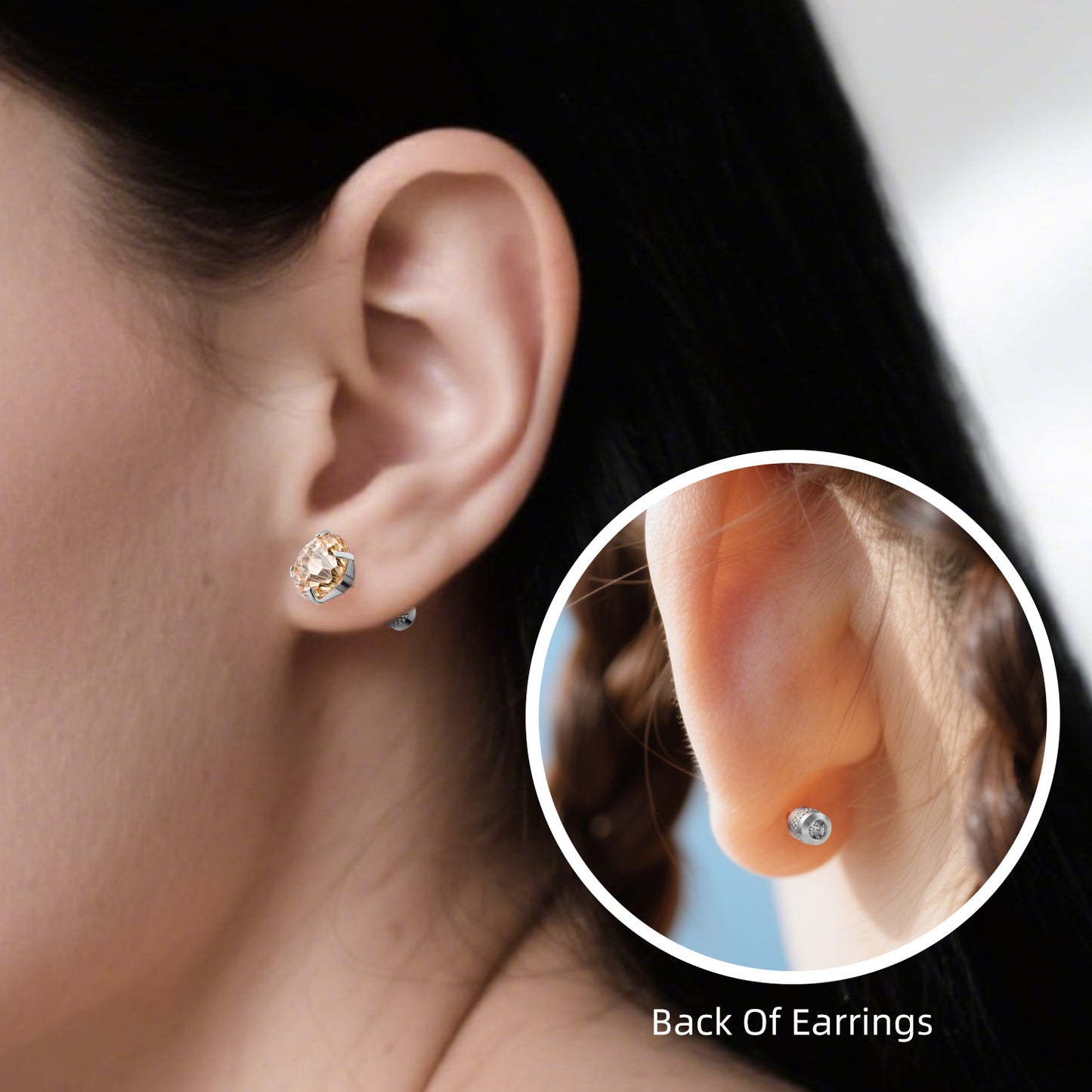 Firework-cut Zirconia Stud Earrings G23 Titanium AAAA + Cubic Zircon Suitable for Sensitive Ears Champagn
