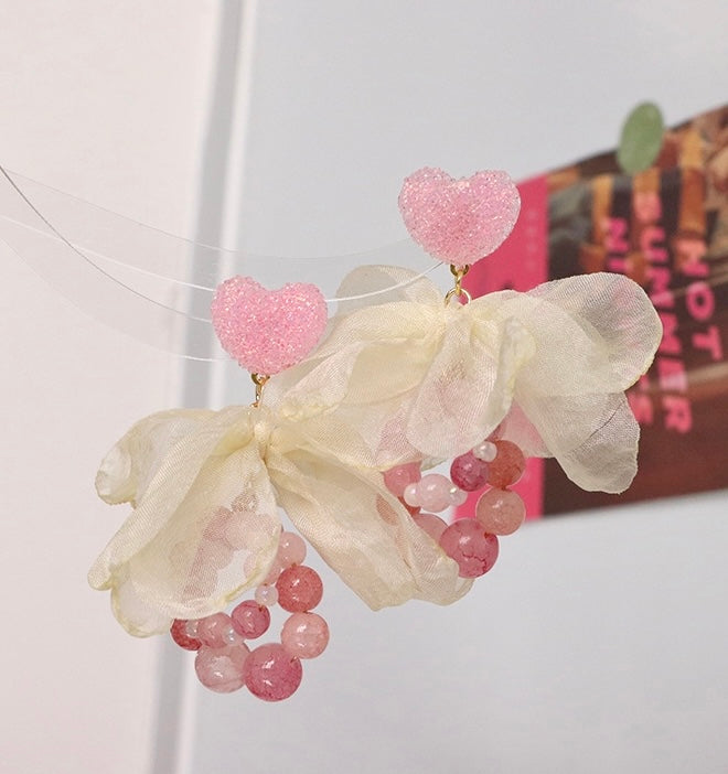 Natural Stone Handmade Earrings Pink Silver Needle Earring Studs