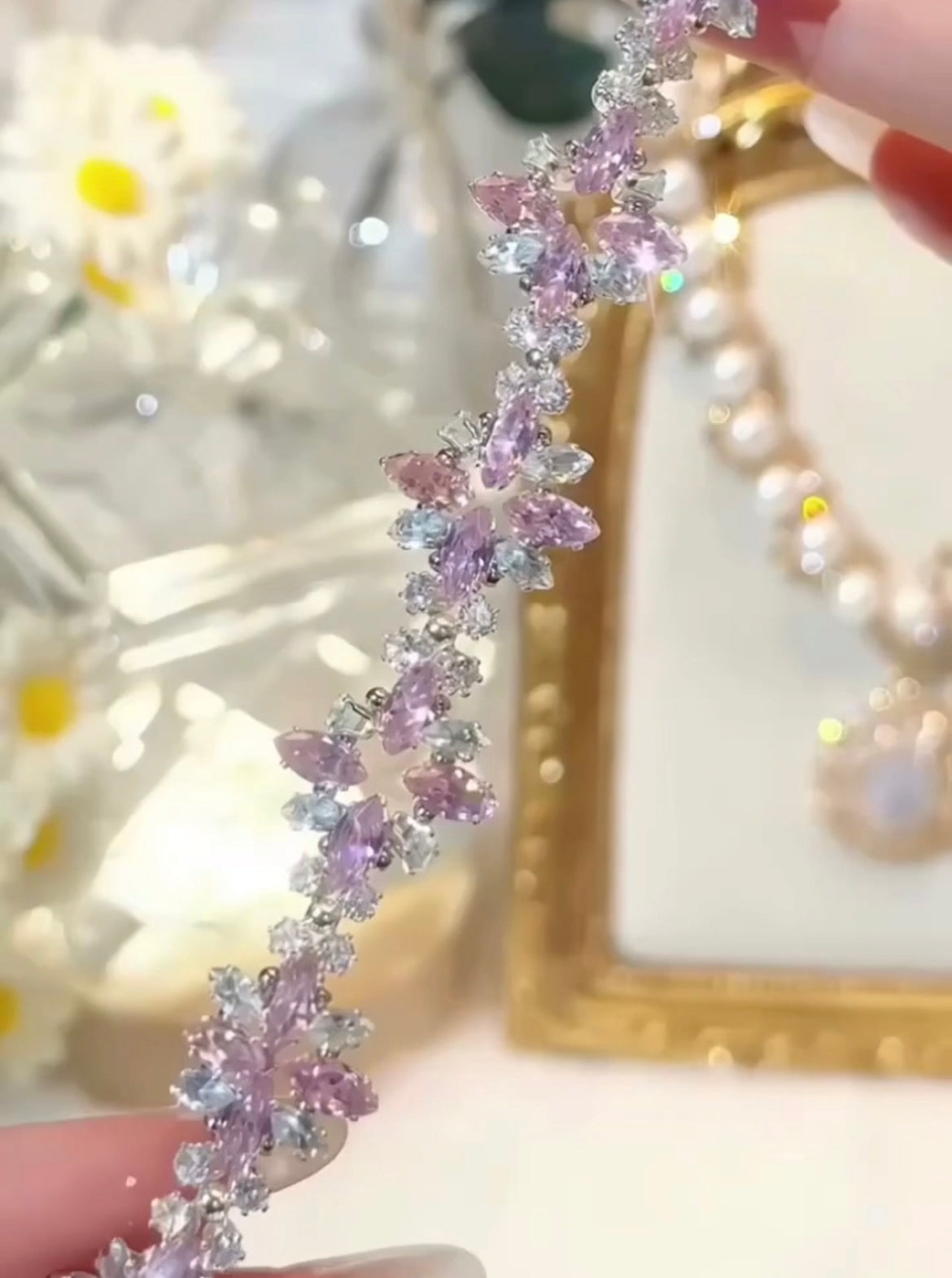 Pulsera de aguamarina y perla hecha a mano