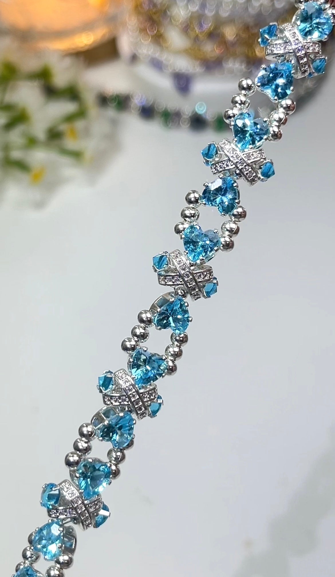 Pulsera de aguamarina y perla hecha a mano