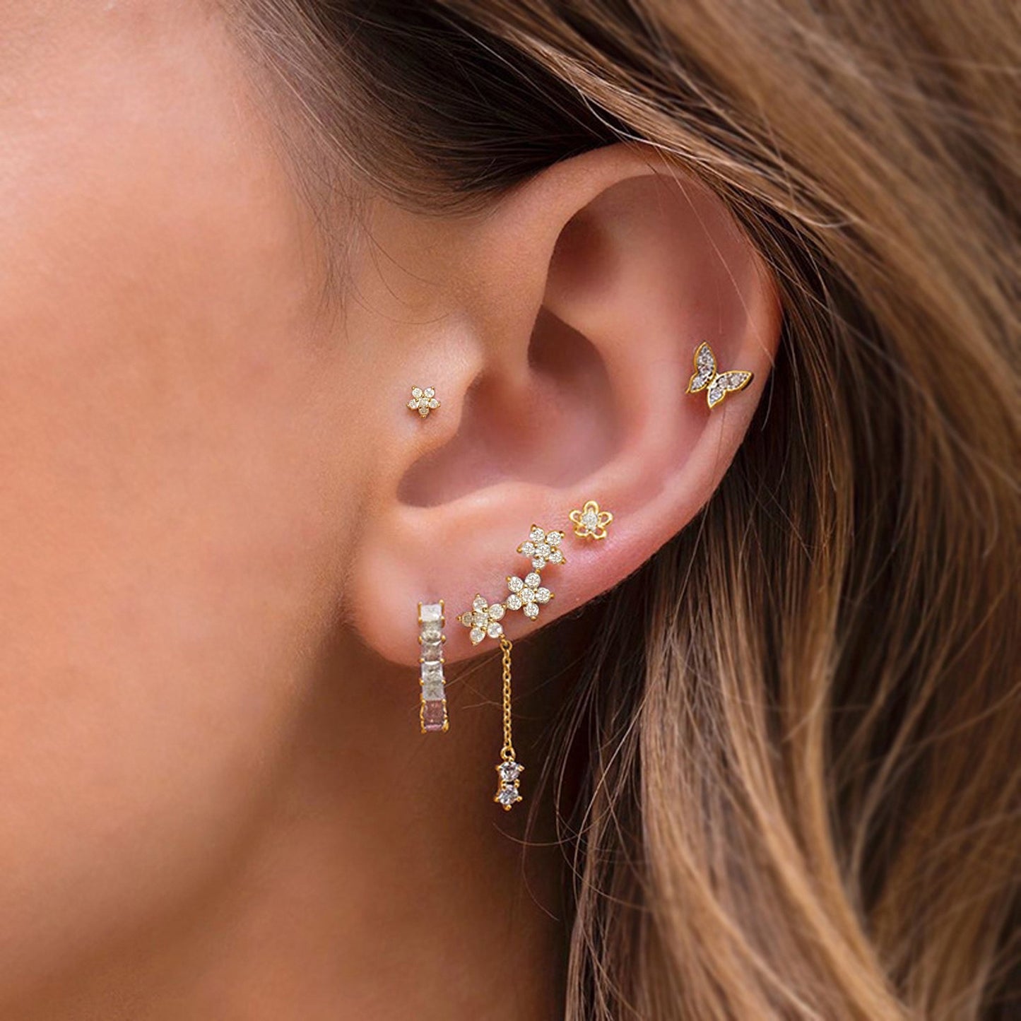Juego de joyas para piercing de cartílago con pendientes de circonita de alta calidad