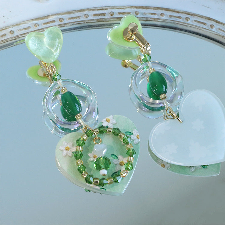 Beaded Earrings Handcrafted Silver Needle Green