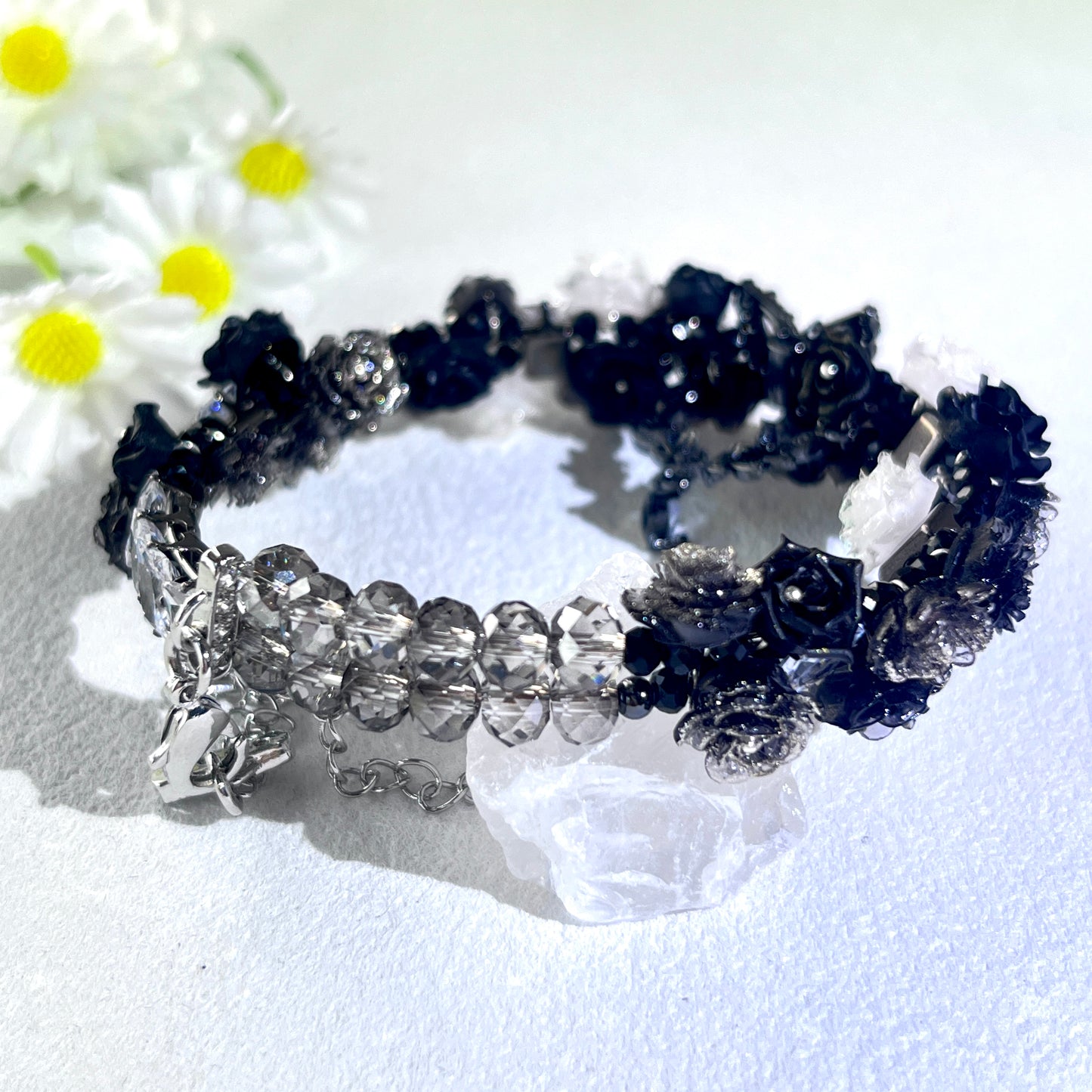 Pulsera de aguamarina y perla hecha a mano