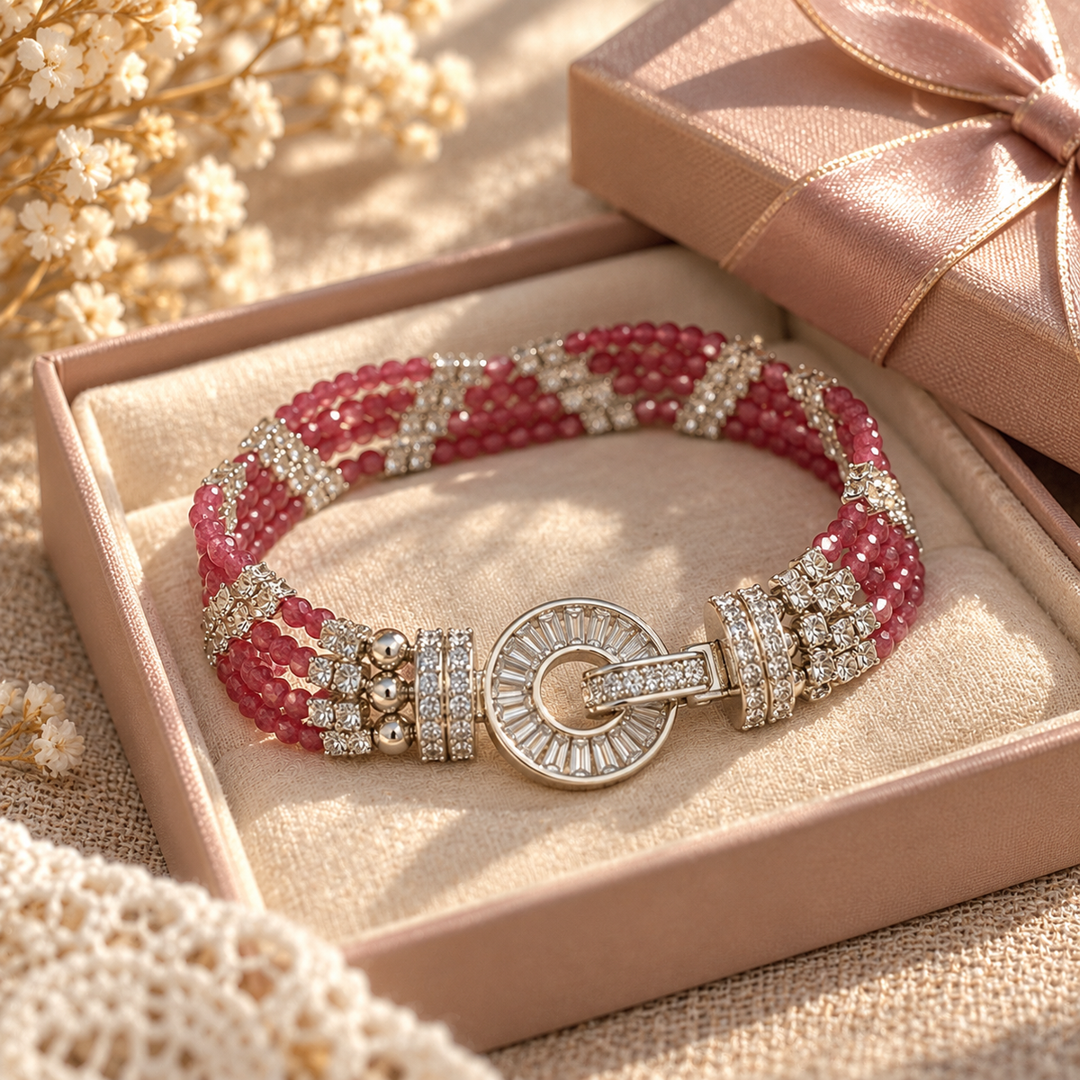 Handgefertigtes Perlen- und Aquamarinarmband