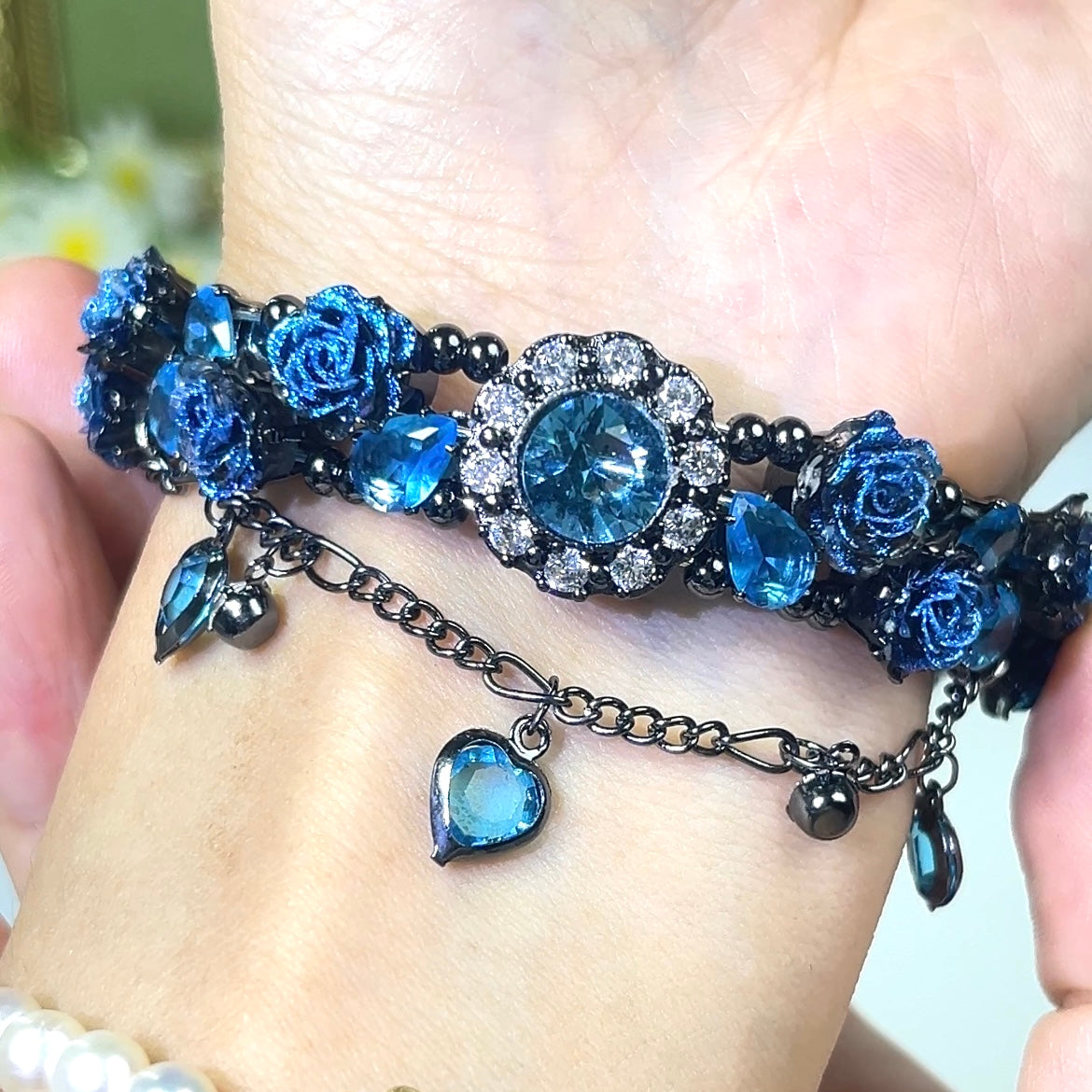 Pulsera de aguamarina y perla hecha a mano