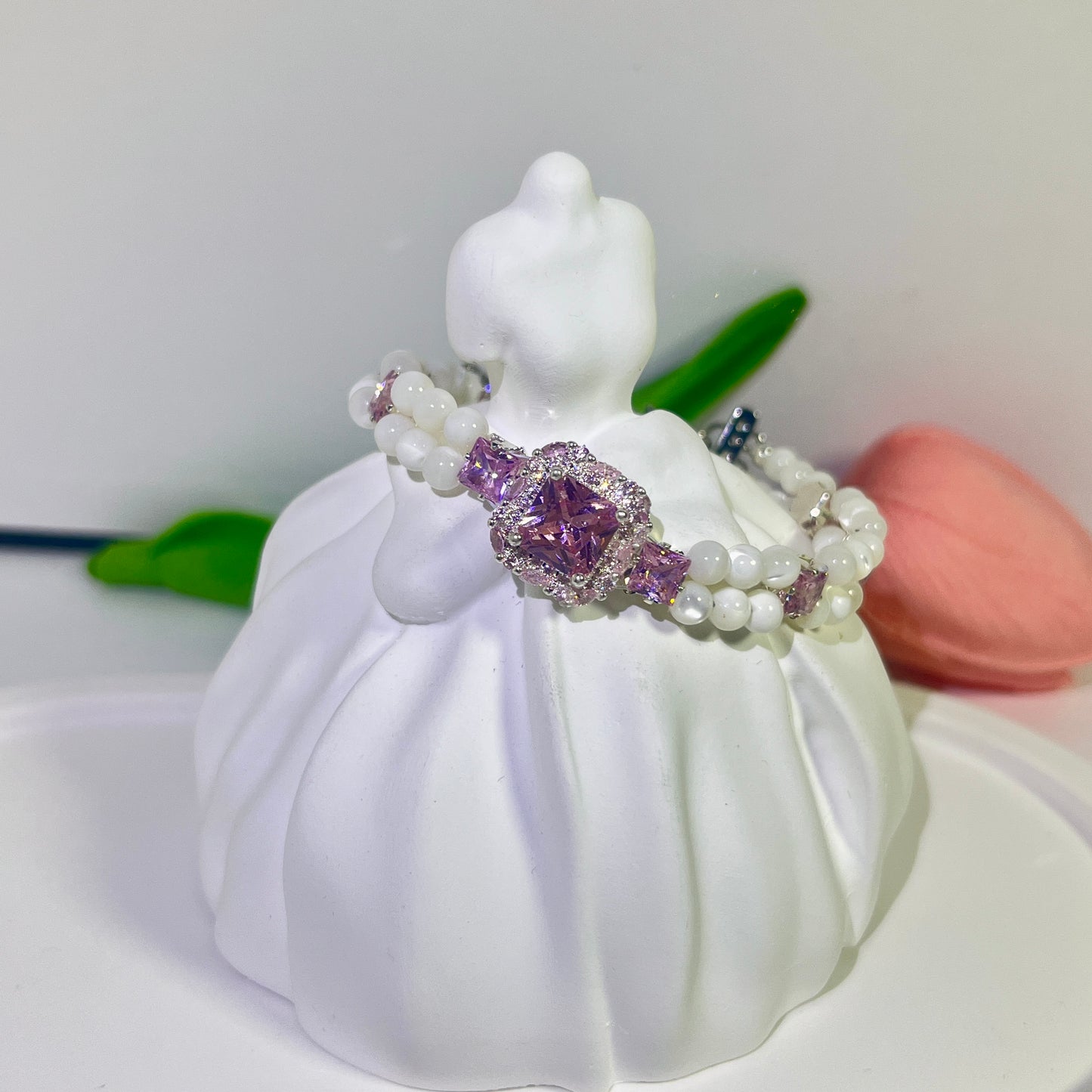 Pulsera de aguamarina y perla hecha a mano