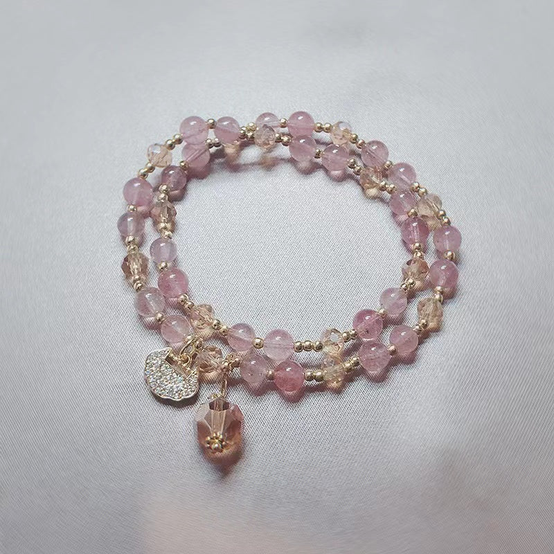 Natural Crystal Beaded Bracelet with Charm Bracelets Dainty Friendship Bracelet Pink