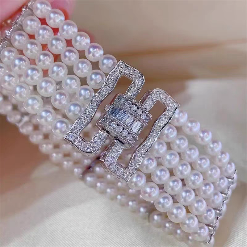 DIY 5-Row Zircon Clasp for Pearl Bracelets Color-Retention