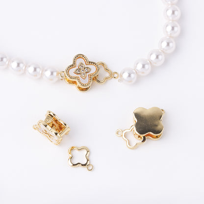 Clover Spring Clasp with White Mother of Pearl – 18K Real Gold Plated for Bracelet/Necklace Making