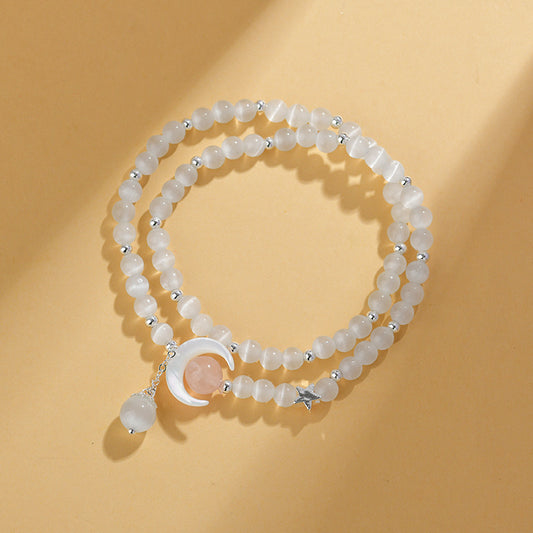 Doppelt gewickeltes Mondarmband aus natürlichem Katzenaugenstein