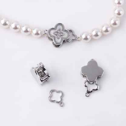 Clover Spring Clasp with White Mother of Pearl – 18K Real Gold Plated for Bracelet/Necklace Making