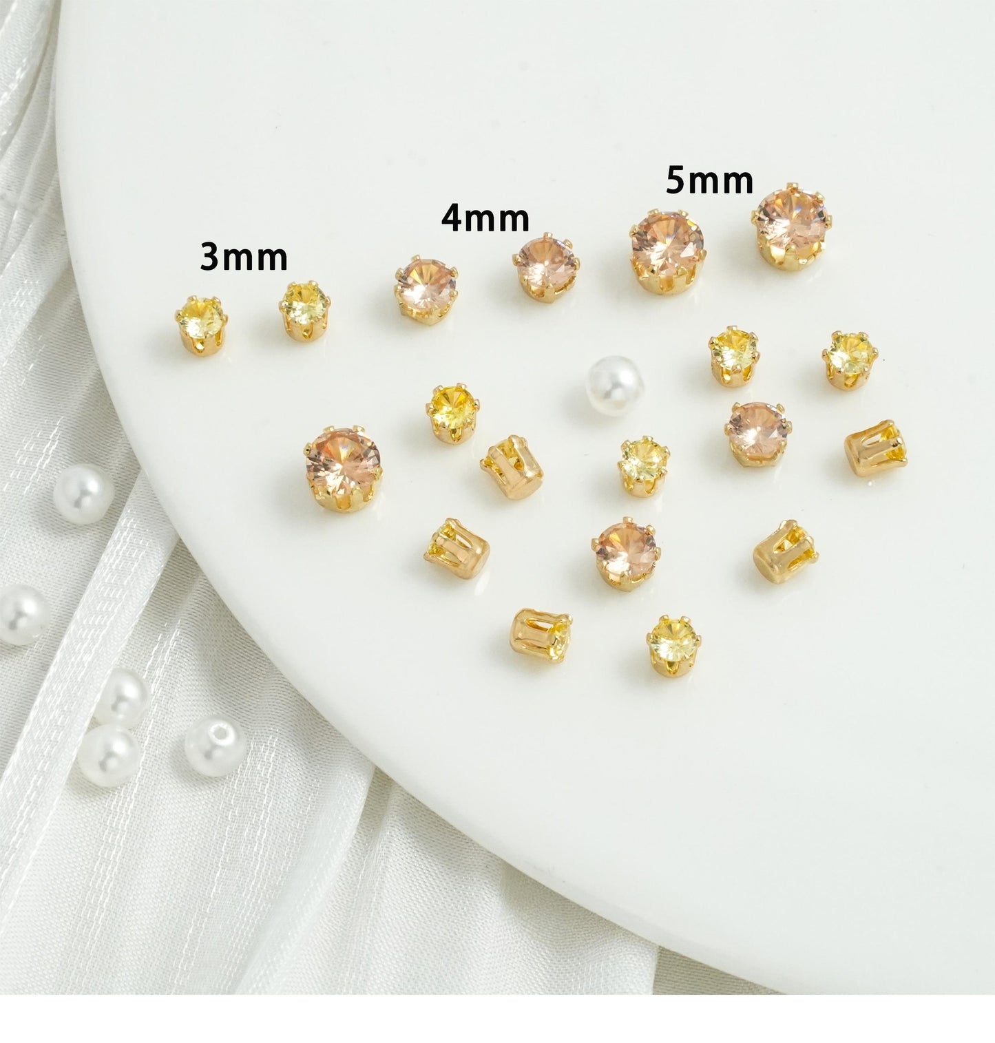 OneMillet Round Cubic Zirconia Beads  Gold Plated