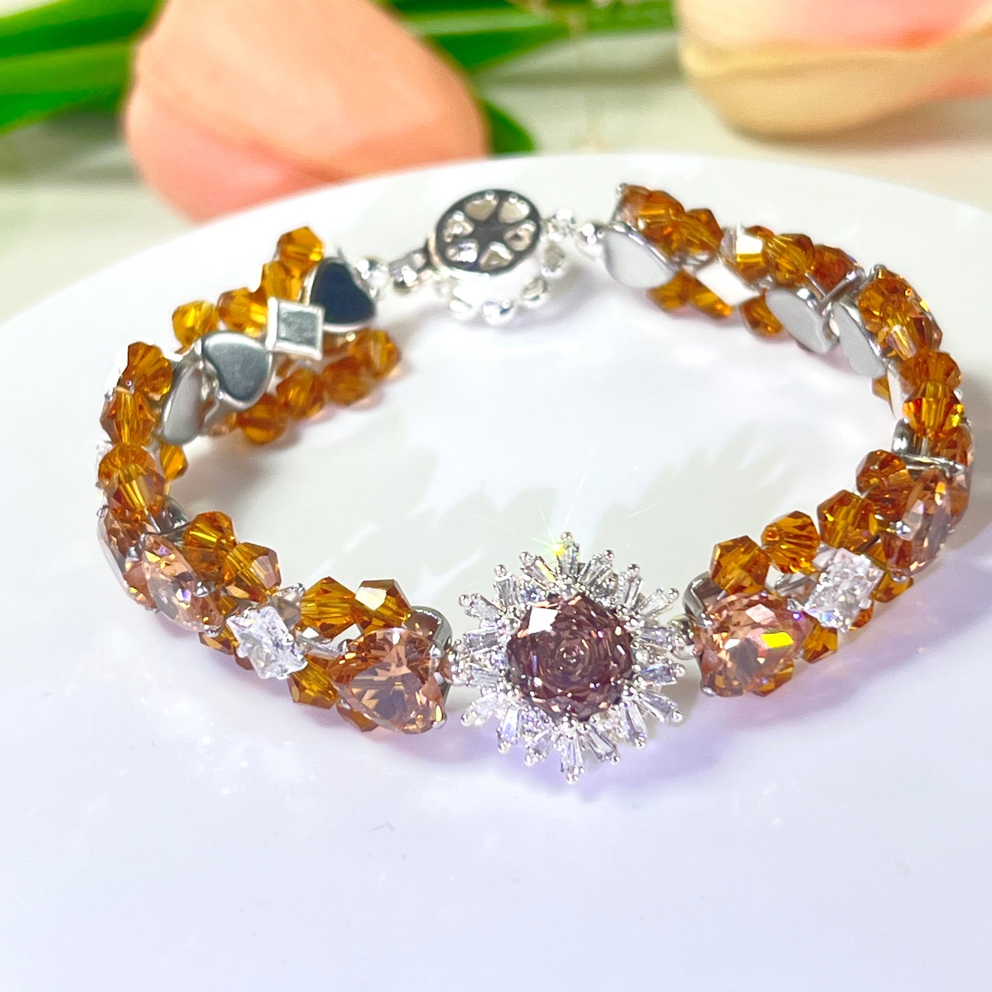 Pulsera de aguamarina y perla hecha a mano