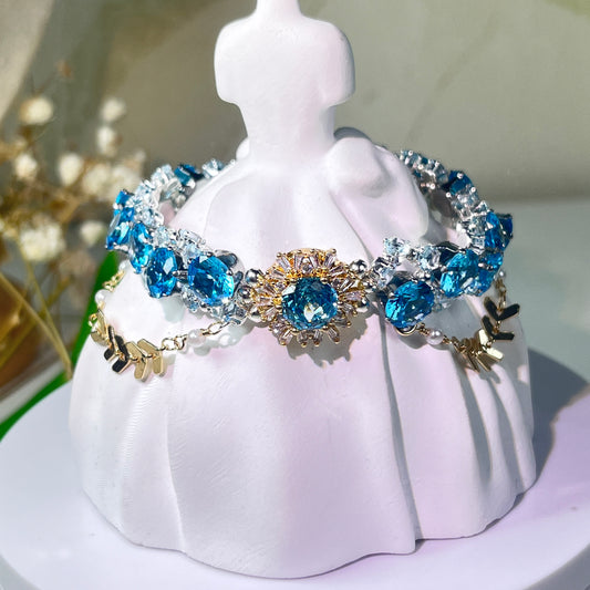 Pulsera de aguamarina y perla hecha a mano