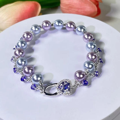 Pulsera de aguamarina y perla hecha a mano