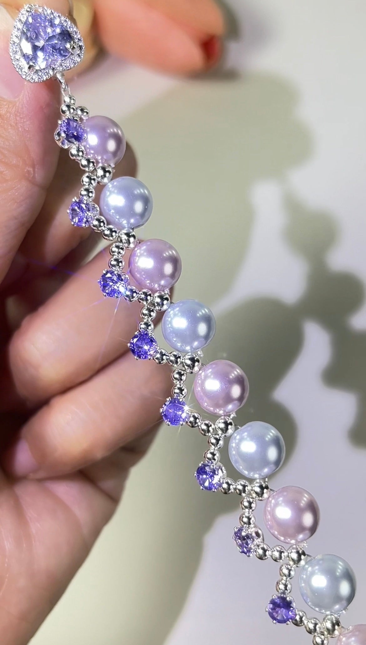 Pulsera de aguamarina y perla hecha a mano