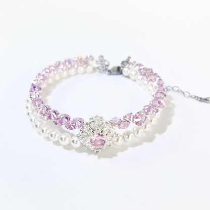 Pulsera de aguamarina y perla hecha a mano