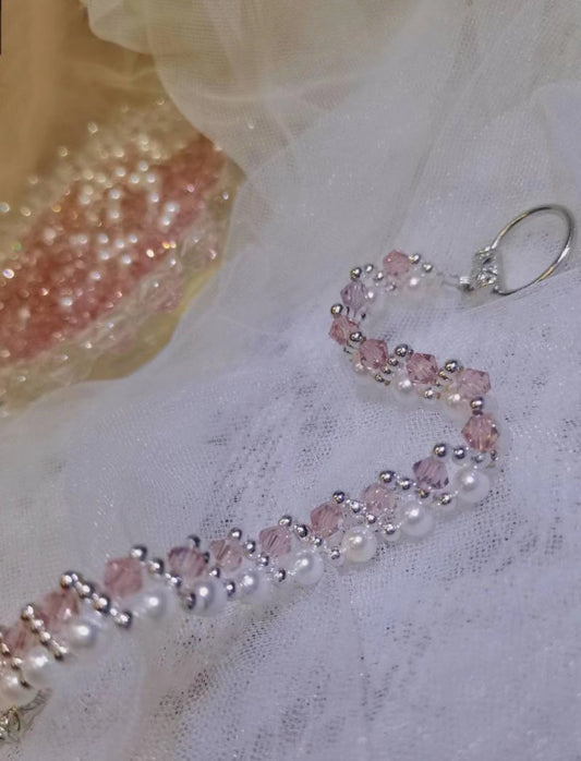Pulsera de perlas rosas hecha a mano en plata de ley, regalo de elegancia y encanto