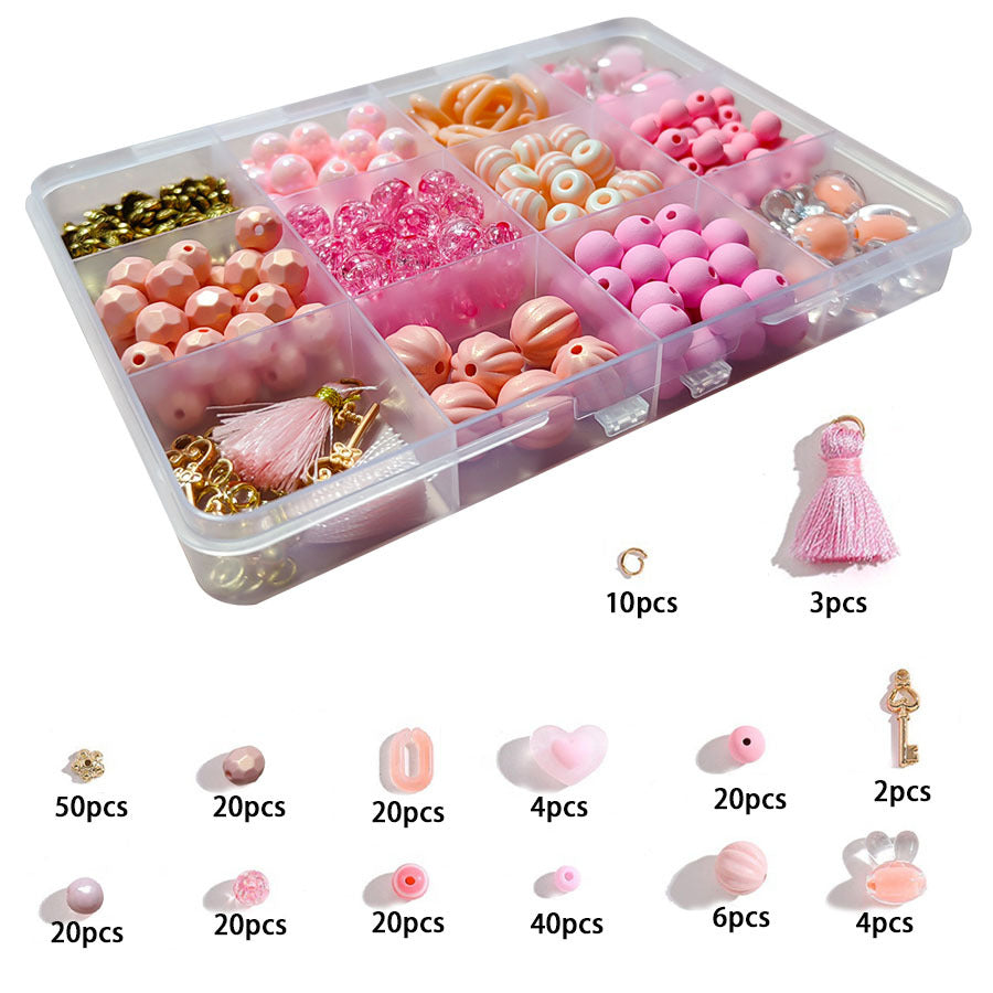 Kits de bricolaje: pulseras, collares y accesorios con cuentas rosas