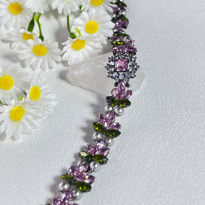 Pulsera de aguamarina y perla hecha a mano