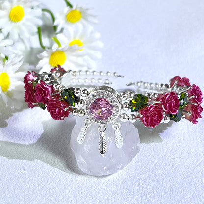 Pulsera de aguamarina y perla hecha a mano