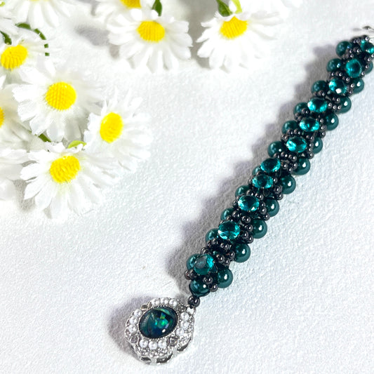 Pulsera de aguamarina y perla hecha a mano