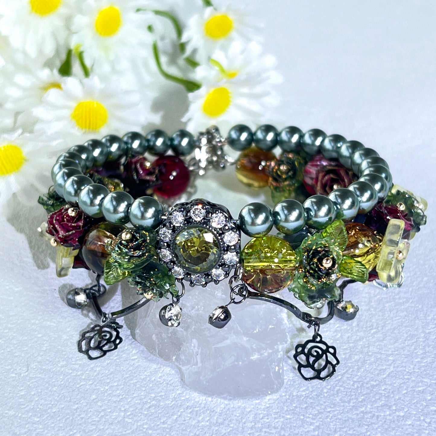 Pulsera de aguamarina y perla hecha a mano