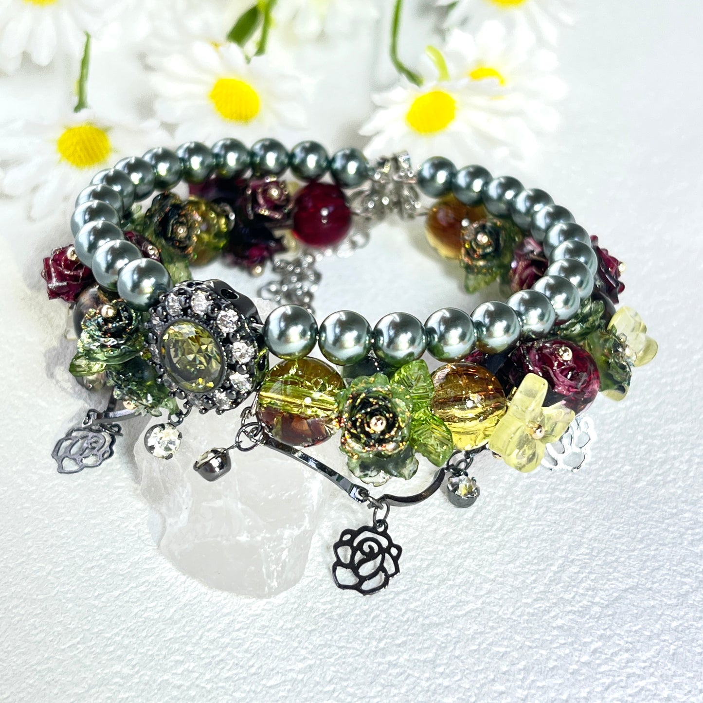 Pulsera de aguamarina y perla hecha a mano