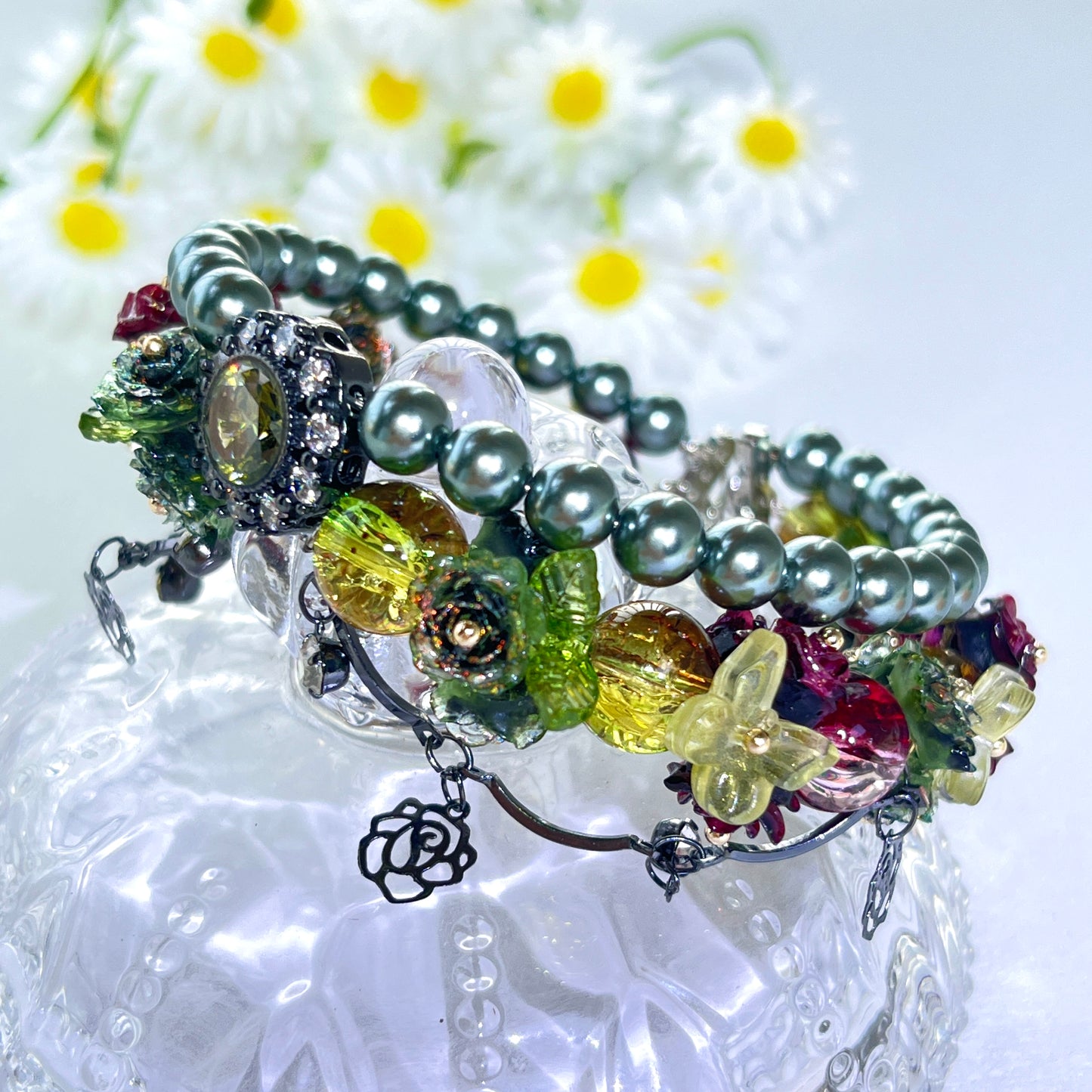 Pulsera de aguamarina y perla hecha a mano