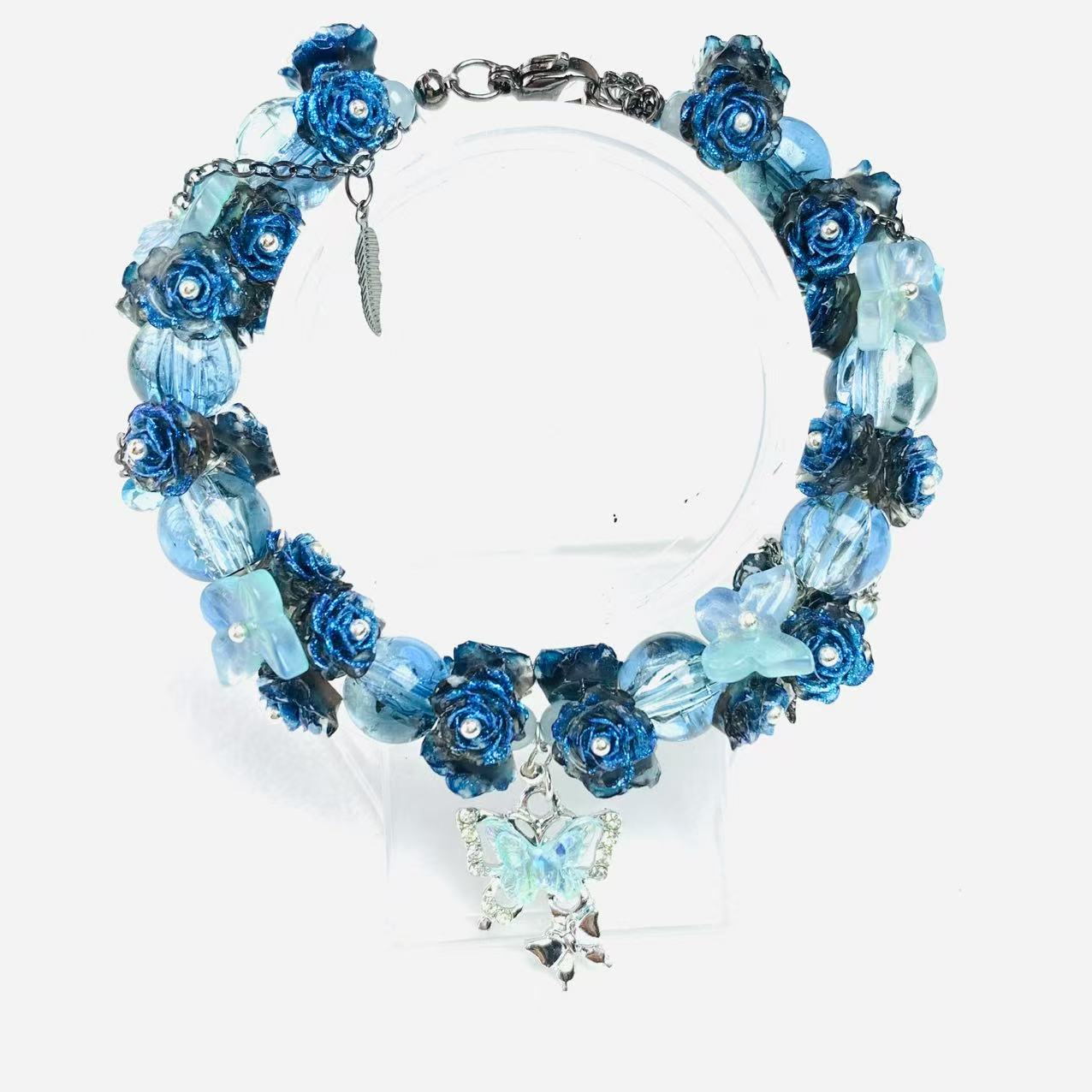 Pulsera de aguamarina y perla hecha a mano