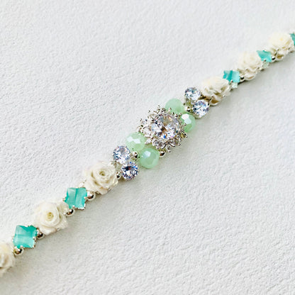 Pulsera de aguamarina y perla hecha a mano