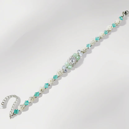 Pulsera de aguamarina y perla hecha a mano