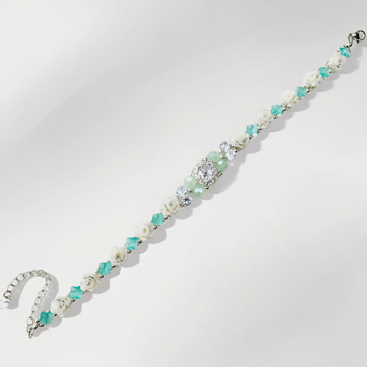 Pulsera de aguamarina y perla hecha a mano