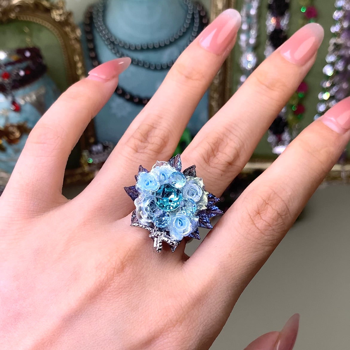 Pulsera de aguamarina y perla hecha a mano