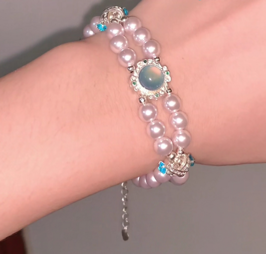 Pulsera de aguamarina y perla hecha a mano