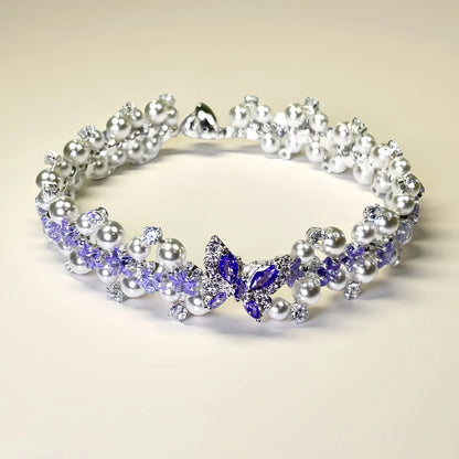 Pulsera de aguamarina y perla hecha a mano