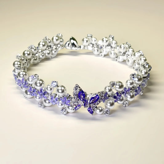 Pulsera de aguamarina y perla hecha a mano