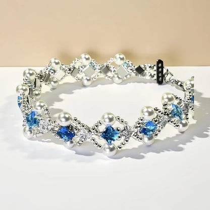 Pulsera de aguamarina y perla hecha a mano