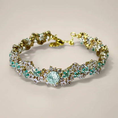 Pulsera de aguamarina y perla hecha a mano