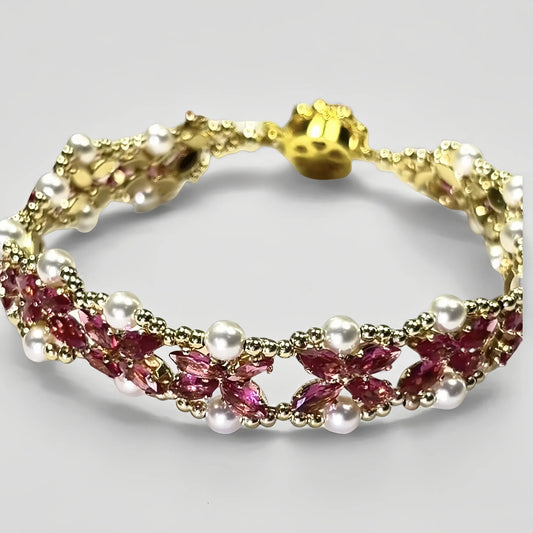 Pulsera de aguamarina y perla hecha a mano