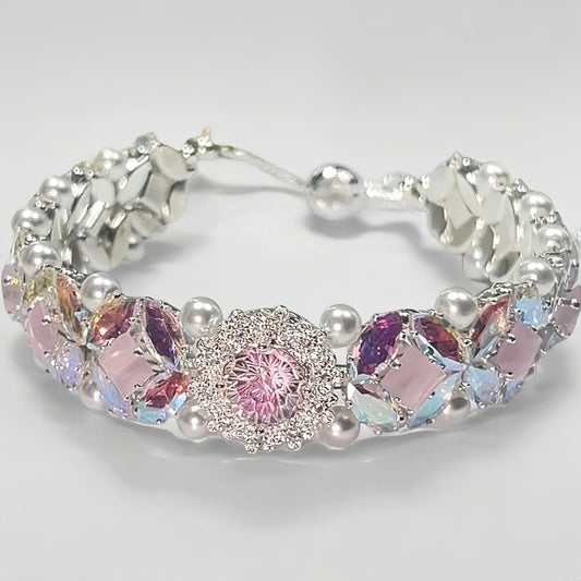 Pulsera de aguamarina y perla hecha a mano