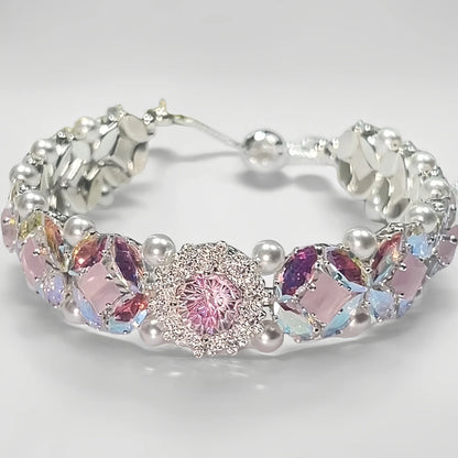 Pulsera de aguamarina y perla hecha a mano